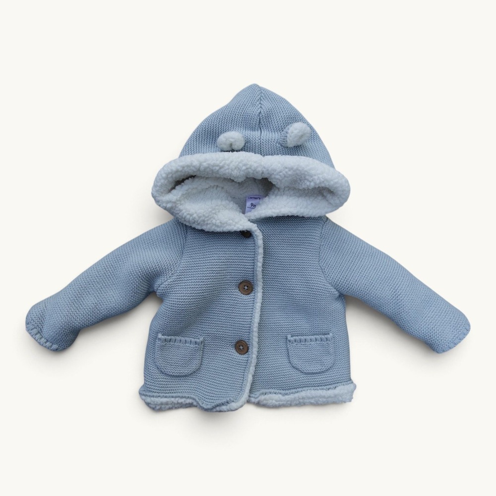 Carter's Baby Light Blue Knit Sherpa Lined Hooded Sweater Jacket Size 9M